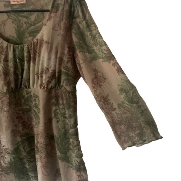 Pre Owned Womens Cha Cha Vente Blouse Green Floral Hippie Vibe Casual - Picture 3 of 10